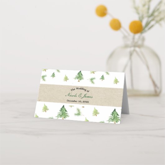 Watercolor Dennengebomen Winter Bruiloft Tafel Sto (Voorkant)