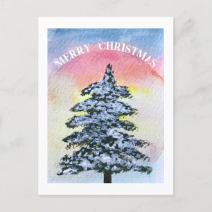 Watercolor Dennengewone Kerstboom Feestdagenkaart