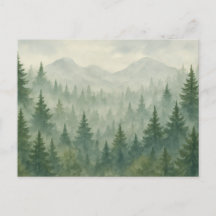 Watercolor Dennengroen Bos Ansichtkaart – Groene B