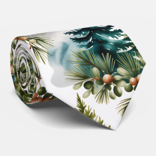 Watercolor Dennenpatroon Elegante Winter Stropdas