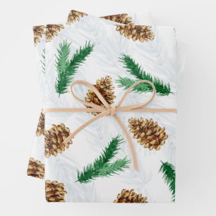 Watercolor Dennentakken en Denneappels Kerstmis Inpakpapier Vel