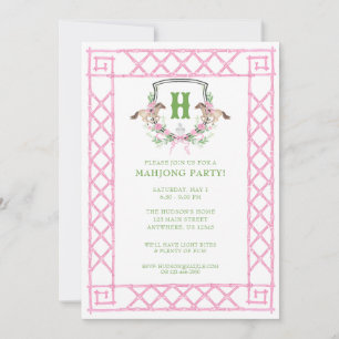 Watercolor Derby Day Mahjong Monogram Crest Feest Kaart