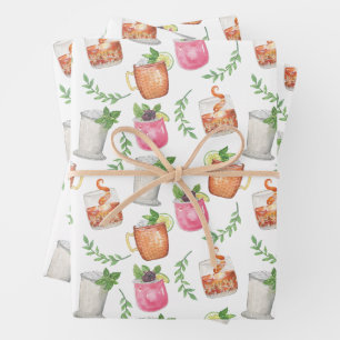 Watercolor Derby Day Mint Julep Dranken Inpakpapier Vel