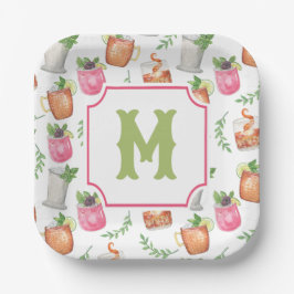 Watercolor Derby Day Mint Julep Drinks Monogram Papieren Bordje