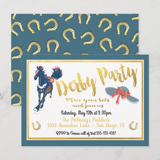 Watercolor Derby Horse Racing Party Invitation (Devant / Derrière)