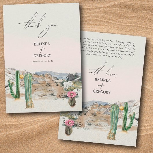 Watercolor Desert Cactus Boho Wedding Bedankkaart