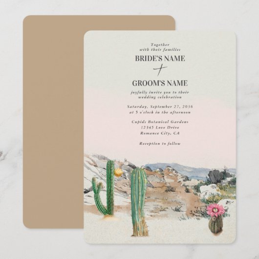 Watercolor Desert Cactus Boho Wedding Kaart (Voorkant / Achterkant)