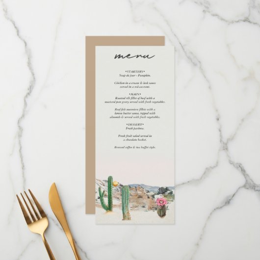 Watercolor Desert Cactus Boho Wedding Menu (Voorkant / Achterkant in situ)