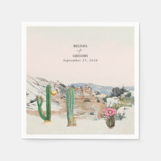 Watercolor Desert Cactus Boho Wedding Servet (Voorkant)