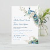 Watercolor Designer Blue Monogram Crest Wedding Kaart (Staand voorkant)