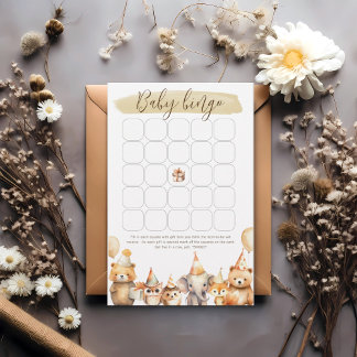 Watercolor Dieren Bos baby shower bingo spel