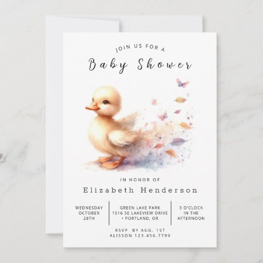 Watercolor Digitale Eend Baby Shower Kaart (Voorkant)