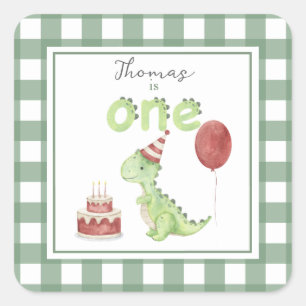 Watercolor Dinosaur 1e verjaardag Vierkante Sticker