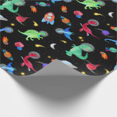 Watercolor Dinosaur Astronauts In Space Blue Cadeaupapier (Hoek)