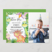 Watercolor Dinosaur Drie Rex 3e Verjaardagsfoto Kaart (Voorkant / Achterkant)