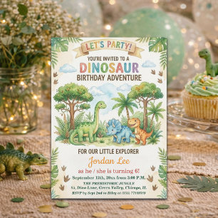 Watercolor Dinosaur Jungle 6e Verjaardagsfeestje Kaart