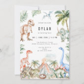 Watercolor Dinosaur Kids Birthday Party Invitation (Devant)