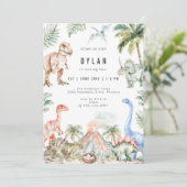 Watercolor Dinosaur Kids Birthday Party Invitation (Debout devant)