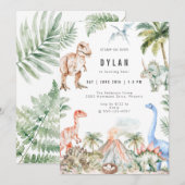 Watercolor Dinosaur Kids Birthday Party Invitation (Devant / Derrière)