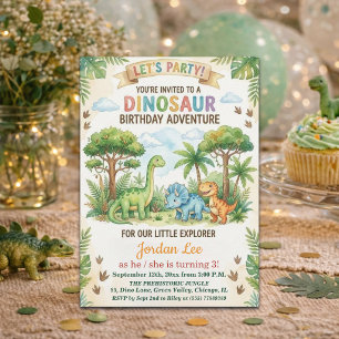 Watercolor Dinosauren Jungle 3e Verjaardagsfeestje Kaart