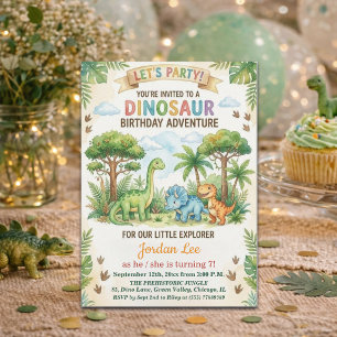 Watercolor Dinosauren Jungle 7e Verjaardagsfeestje Kaart