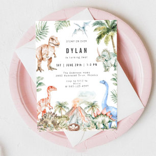 Watercolor Dinosaurus Kinderverjaardagsuitnodiging Kaart
