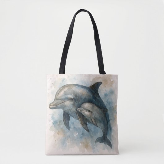 Watercolor Dolphin and Calf Tote Bag (Devant)