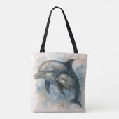 Watercolor Dolphin and Calf Tote Bag (Dos)