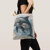 Watercolor Dolphin and Calf Tote Bag (De près)