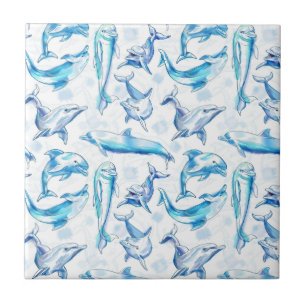 watercolor dolphin fish seamless pattern, dolphin tegeltje