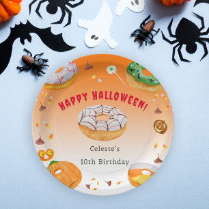 Watercolor Donut-licious Halloween Snoepgoed Bedan Papieren Bordje