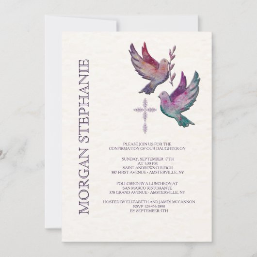 Watercolor Doves Invitation religieuse (Devant)