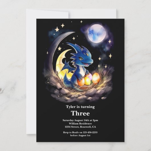 Watercolor Dragon Invitation Anniversaire (Devant)