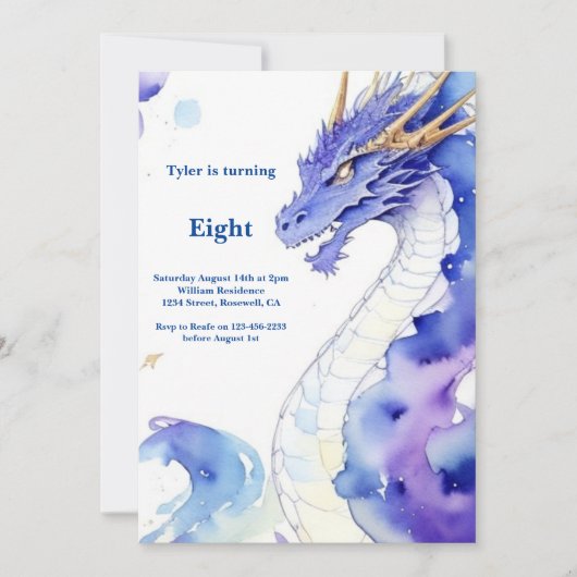 Watercolor Dragon Invitation Anniversaire (Devant)