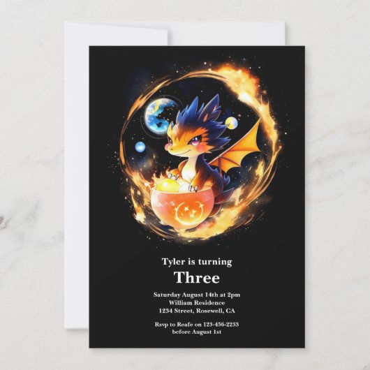 Watercolor Dragon Invitation Anniversaire (Devant)