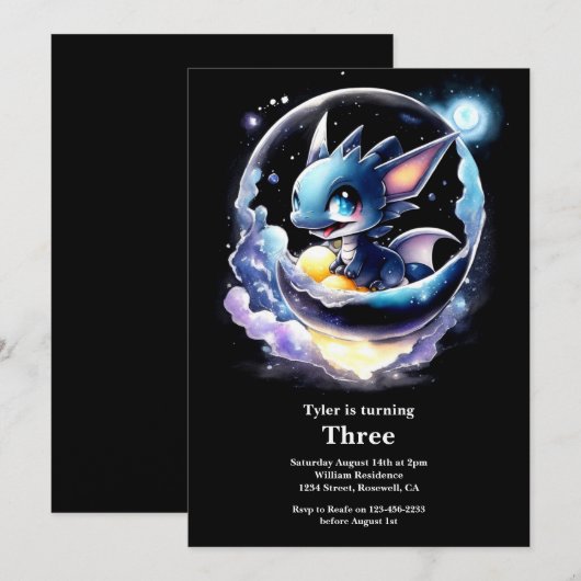 Watercolor Dragon Invitation Anniversaire (Devant / Derrière)