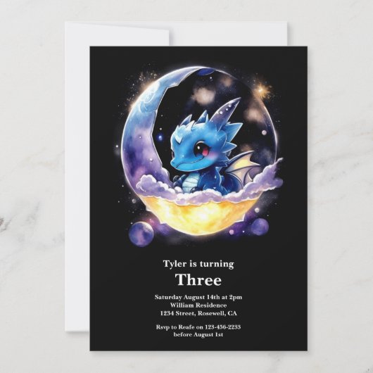 Watercolor Dragon Invitation Anniversaire (Devant)