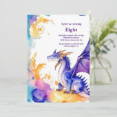 Watercolor Dragon Invitation Anniversaire (Debout devant)