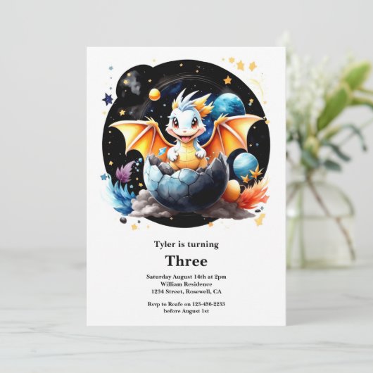 Watercolor Dragon Invitation Anniversaire (Debout devant)