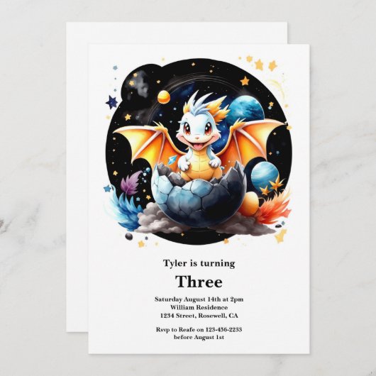 Watercolor Dragon Invitation Anniversaire (Devant / Derrière)