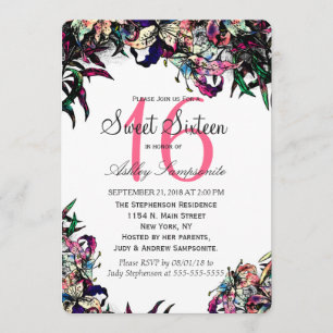 Watercolor Dragon Lilies Sweet 16 Invitations