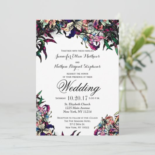Watercolor Dragon Lys Wedding Invitations (Debout devant)