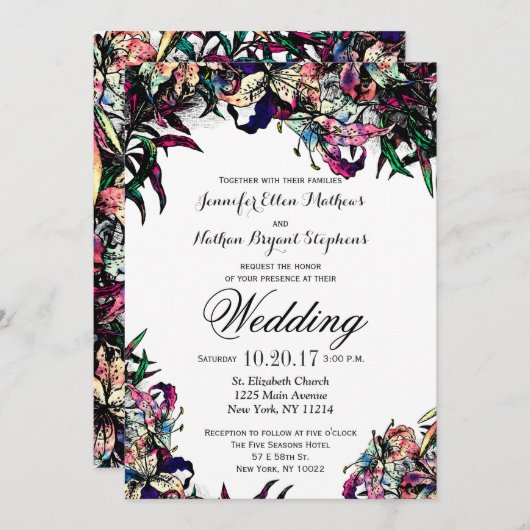 Watercolor Dragon Lys Wedding Invitations (Devant / Derrière)