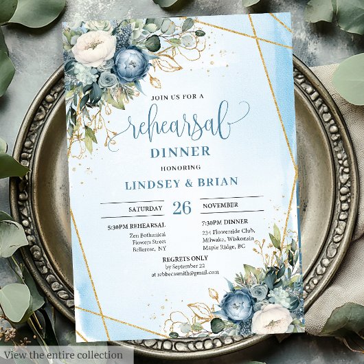 Watercolor Dusty Blue Eucalyptus Rehearsal Invite Kaart