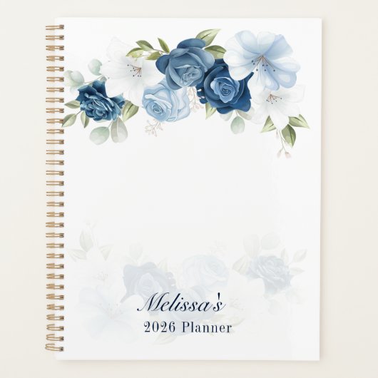 Watercolor Dusty Blue Floral 2026 Planner (Voorkant)