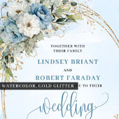 Watercolor Dusty Blue Floral wedding invitation Kaart