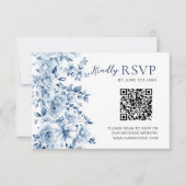 Watercolor Dusty Blue Floral Wedding RSVP QR Code (Devant)