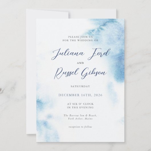 Watercolor Dusty Blue Winter Wedding Invitation (Devant)