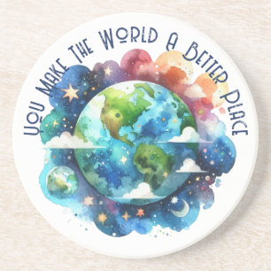Watercolor Earth - Jij maakt de wereld... Zandsteen Onderzetter
