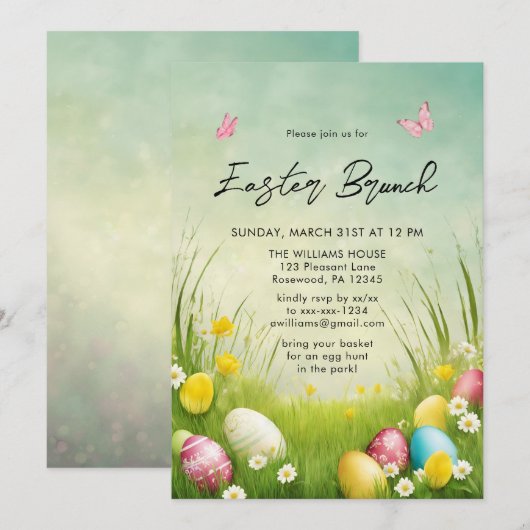 Watercolor Easter Brunch Egg Hunt Invitation (Devant / Derrière)